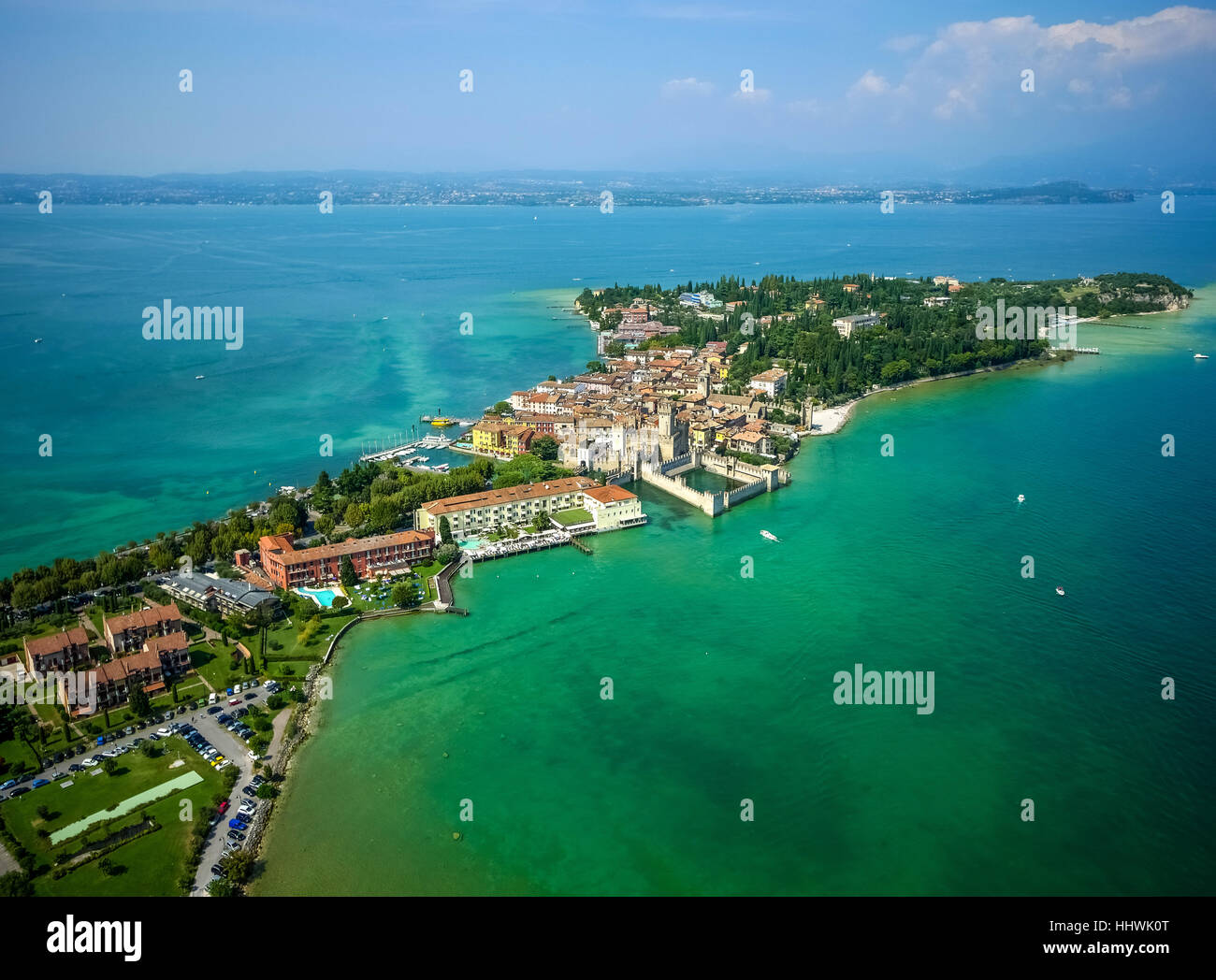 Castello Scaligero, Castello Scaligero, Sirmio penisola del Lago di Garda e Sirmione, Lombardia, Italia Foto Stock