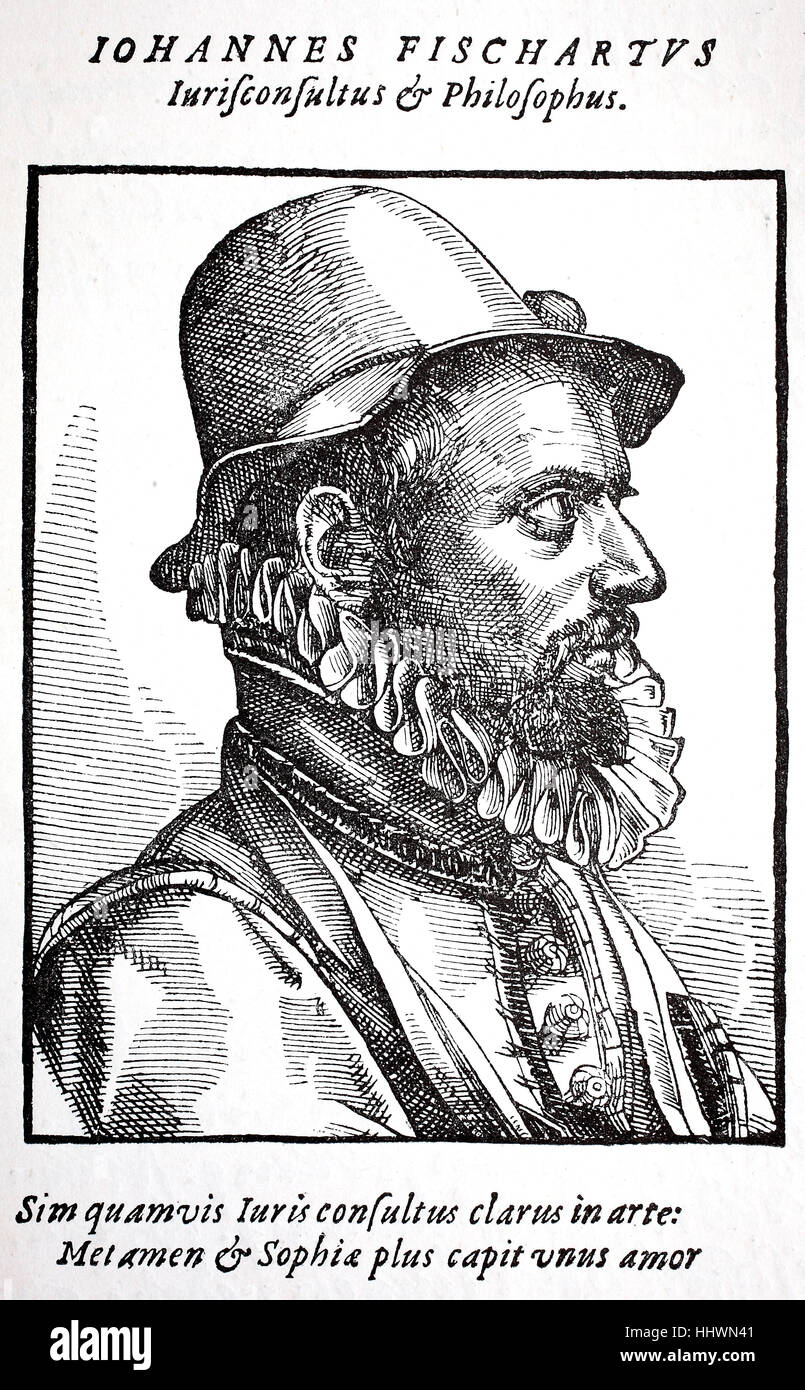 Ritratto di Johann Baptist Fischart, c. 1545 - 1591, un tedesco di satiro e pubblicista, immagine storica o illustrazione, pubblicato 1890, digitale migliorata Foto Stock