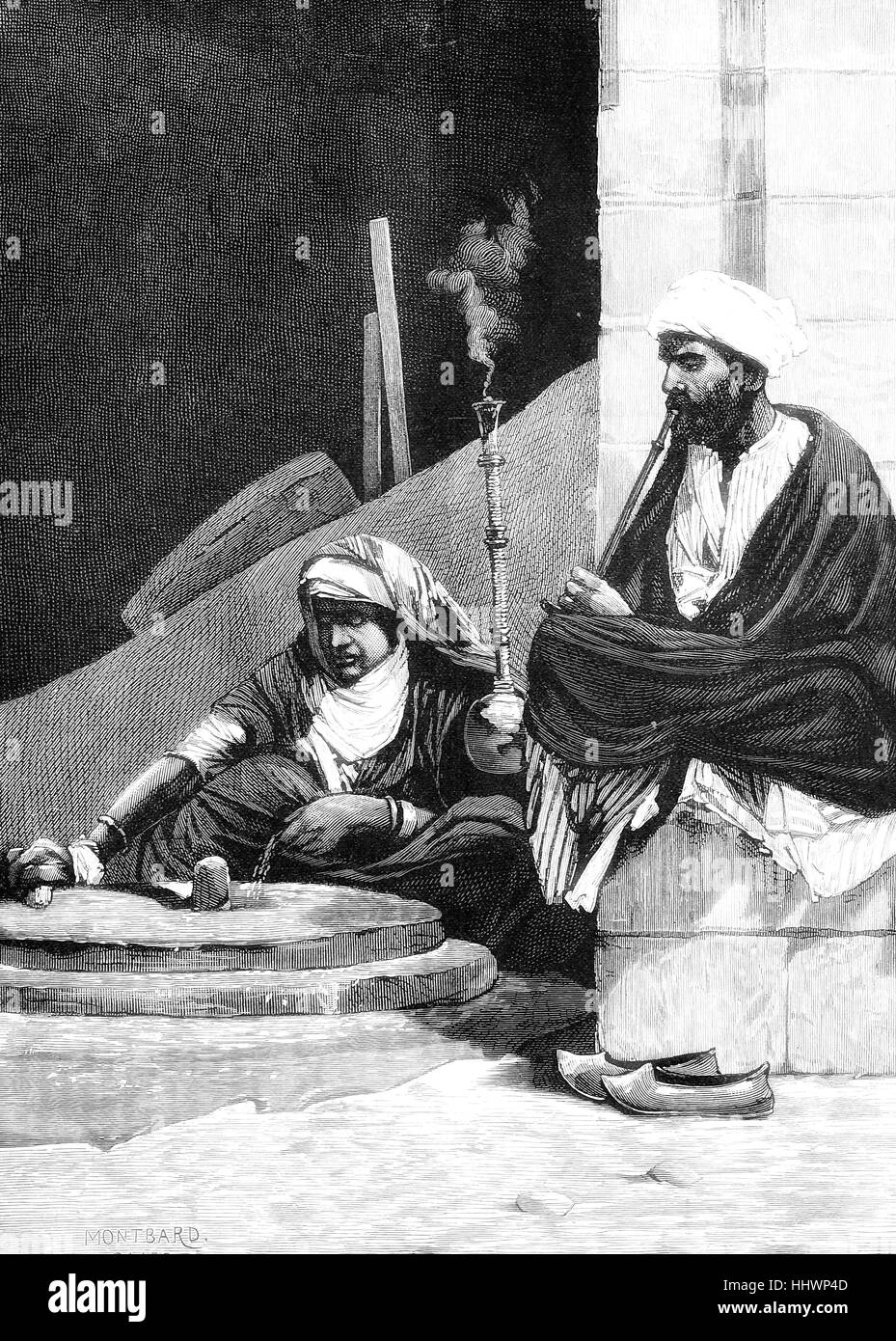 Un commerciante di bevande al Cairo, Egitto, immagine storica o illustrazione, pubblicato 1890, digitale migliorata Foto Stock