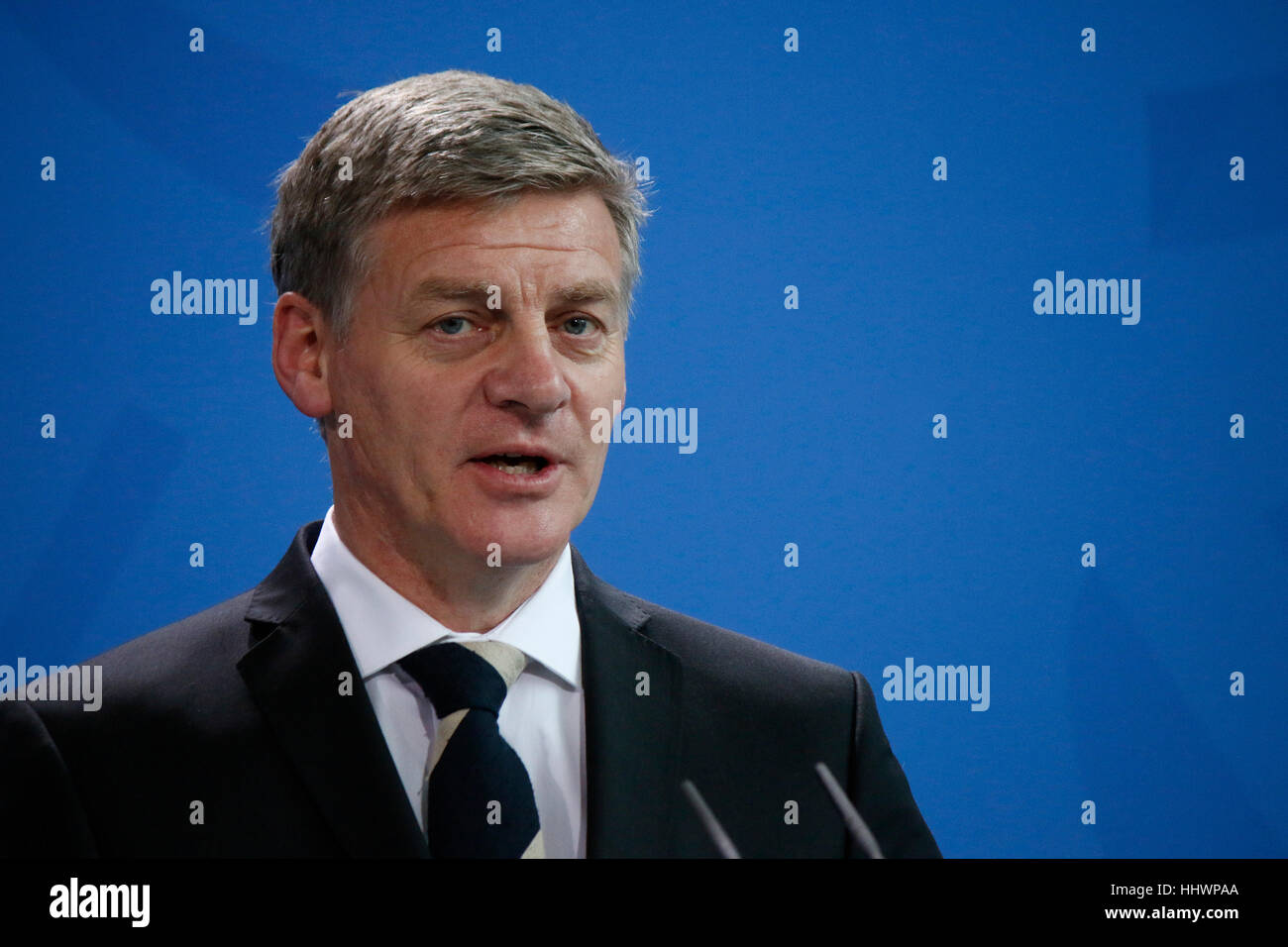 Bill English - Treffen der dt. Bundeskanzlerin mit dem Premierminister Neuseelands, Bundeskanzleramt, 16. Januar 2017, Berlino. Foto Stock