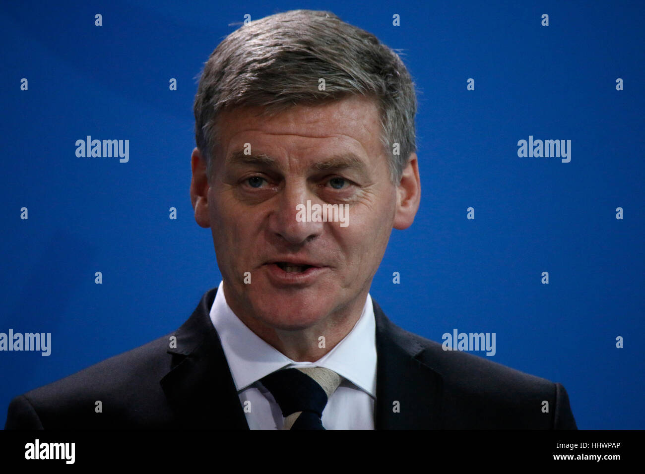 Bill English - Treffen der dt. Bundeskanzlerin mit dem Premierminister Neuseelands, Bundeskanzleramt, 16. Januar 2017, Berlino. Foto Stock