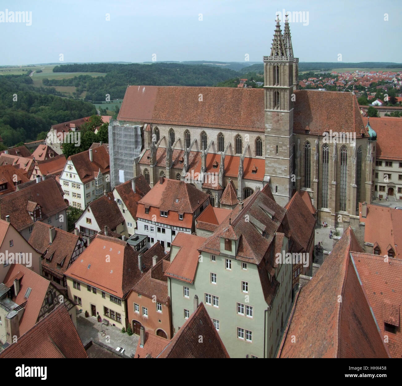 Vista aerea di Rothenburg ob der Tauber, una città in Media Franconia in Baviera (Germania) Foto Stock