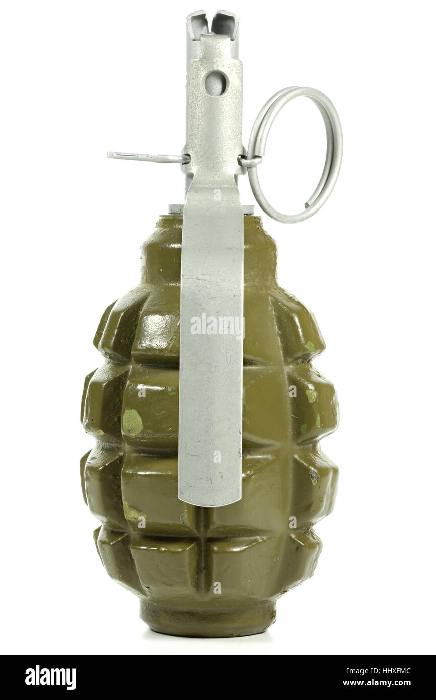 Hand Grenade isolati su sfondo bianco Foto Stock