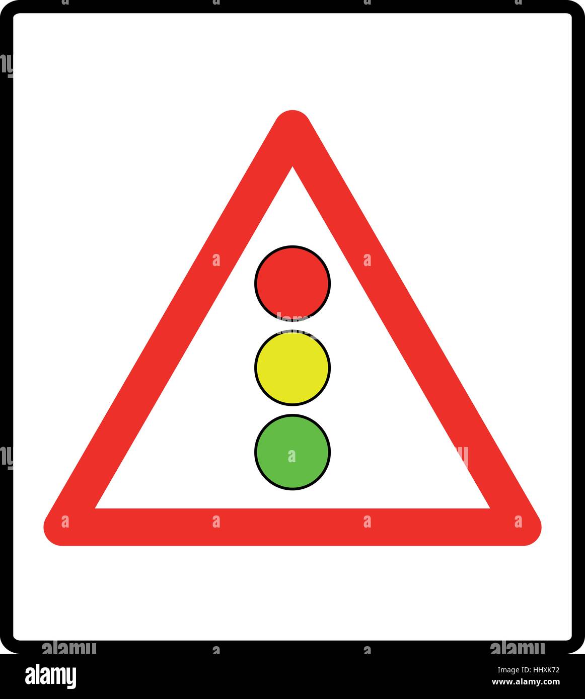 Illustrazione Vettoriale di semafori segno isolato su sfondo bianco. Simbolo di strada in un triangolo rosso per luoghi pubblici, strade di traffico, web Illustrazione Vettoriale