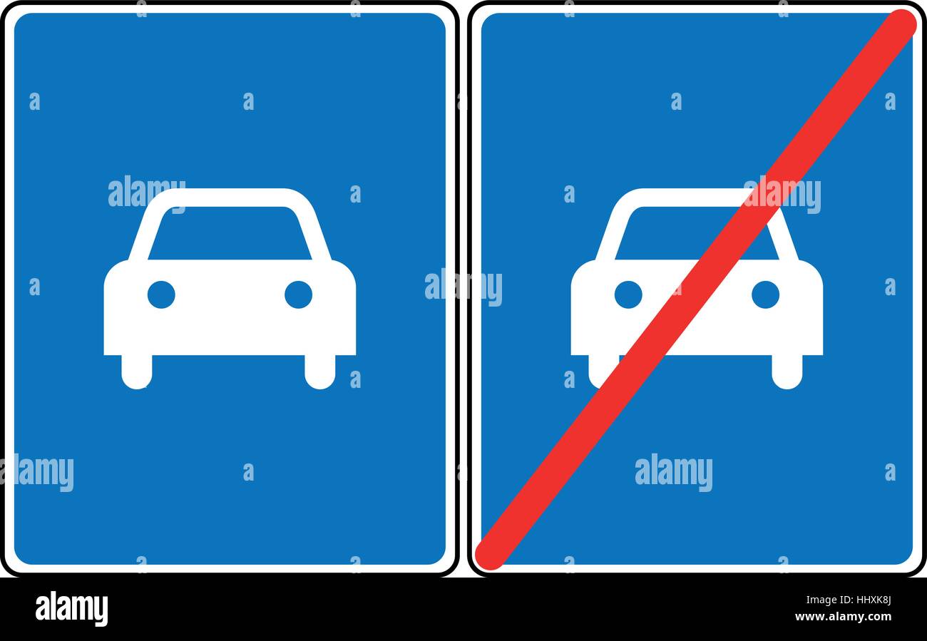 Strada per auto segno, vettore simbolo blu. Solo consentito auto