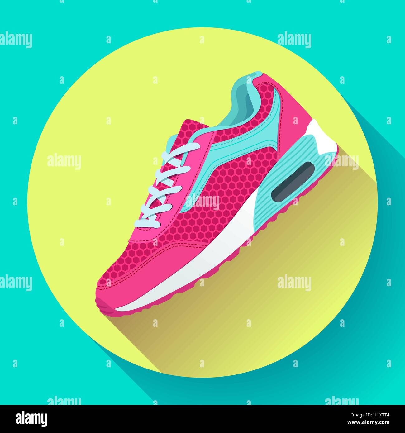 Fitness scarpe da ginnastica per la formazione running shoe design piatto con lunga ombra Illustrazione Vettoriale