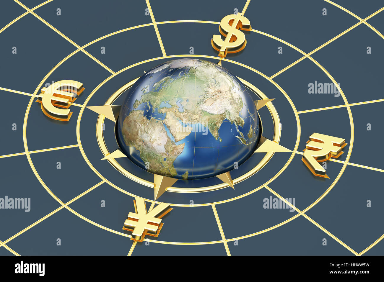 Concetto di denaro, valute globali. Il rendering 3D Foto Stock