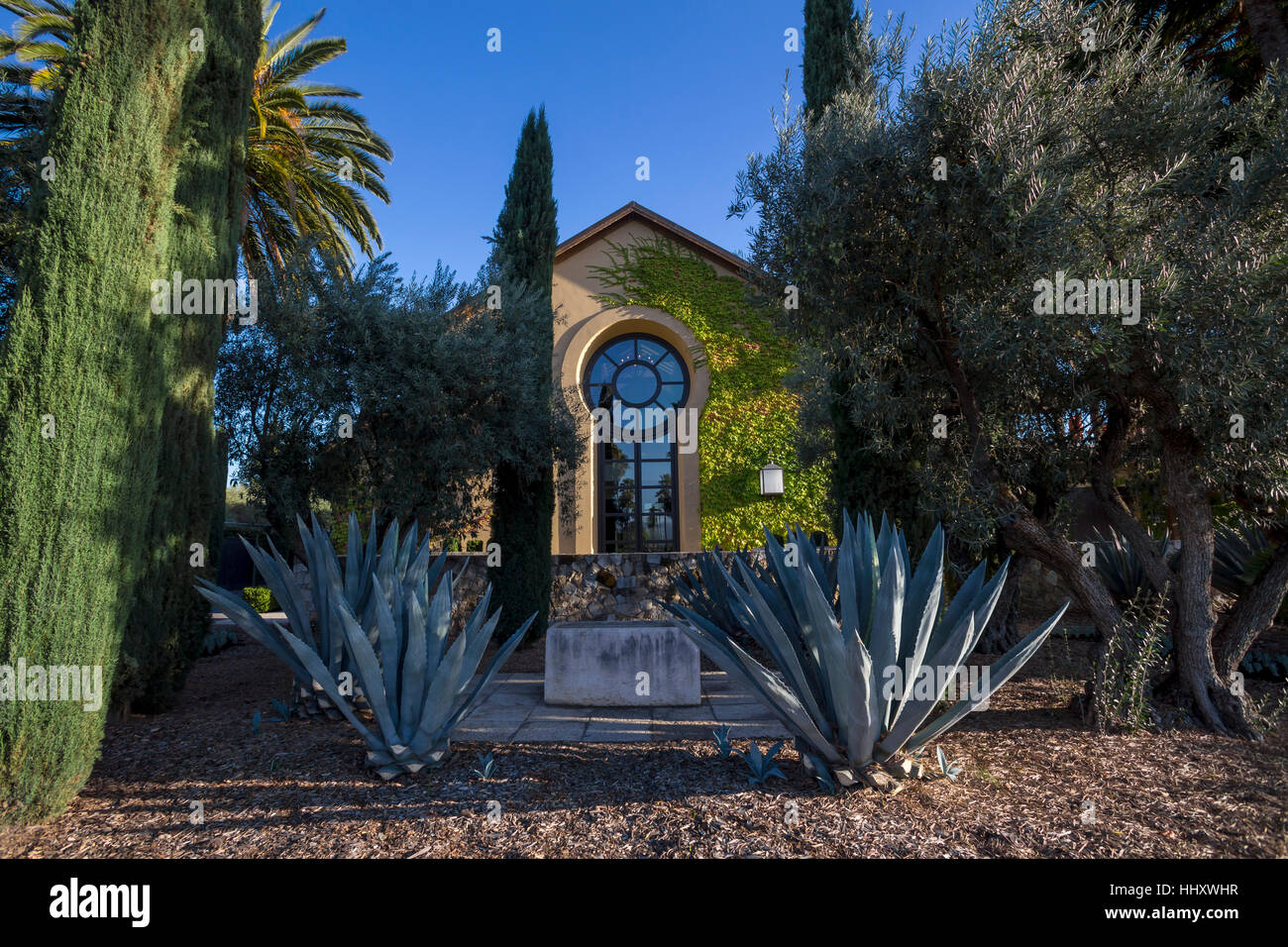 Sala di degustazione a Round Pond station wagon, Rutherford Road, Rutherford, la Valle di Napa NAPA County, California Foto Stock