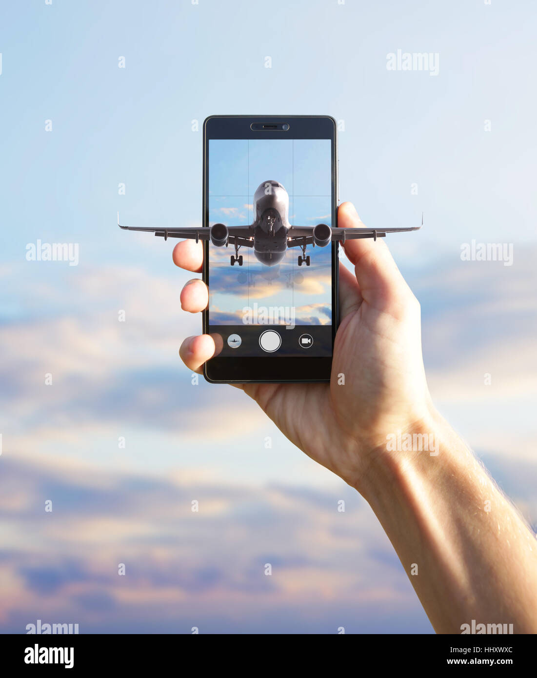 Volo aereo lo smartphone. Foto Stock