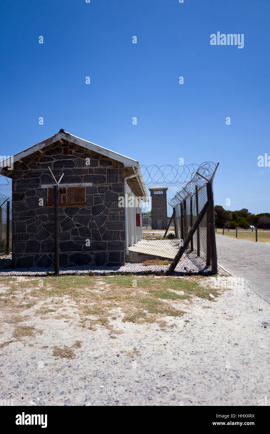 Blocco della cella della prigione di Robben Island, Città del Capo Foto Stock