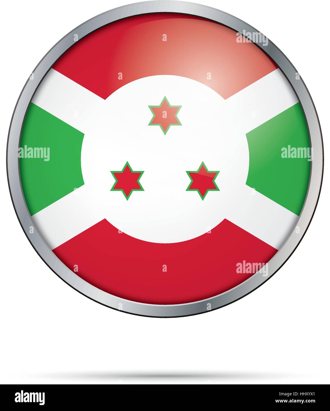 Vettore di bandiera burundesi pulsante. Burundi bandiera in vetro in stile di pulsante con telaio di metallo. Illustrazione Vettoriale