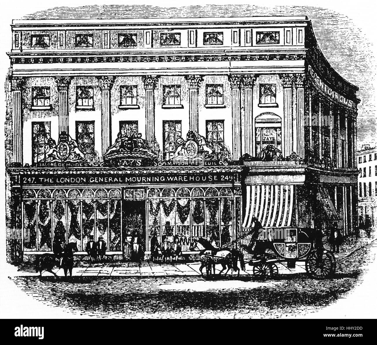 JAY lutto magazzino in corrispondenza della zona di spigolo di Regent Street e Oxford Circus, London, 1850 circa Foto Stock