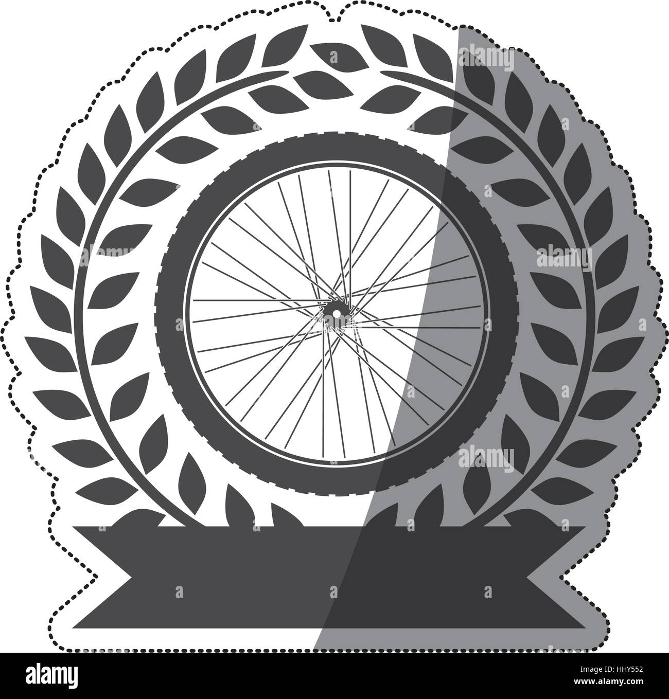 Adesivo ruota del motociclo award in monocromia con olive branch e nastro con metà ombreggiati illustrazione vettoriale Illustrazione Vettoriale