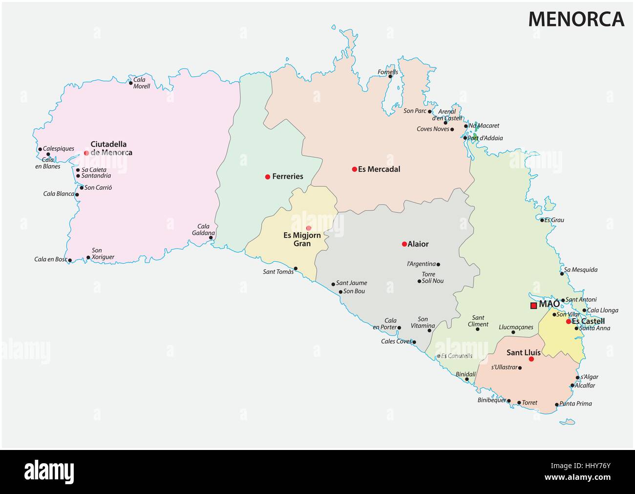 Politica e amministrativa di mappa vettoriale delle Baleari spagnola Islanda di Menorca Illustrazione Vettoriale