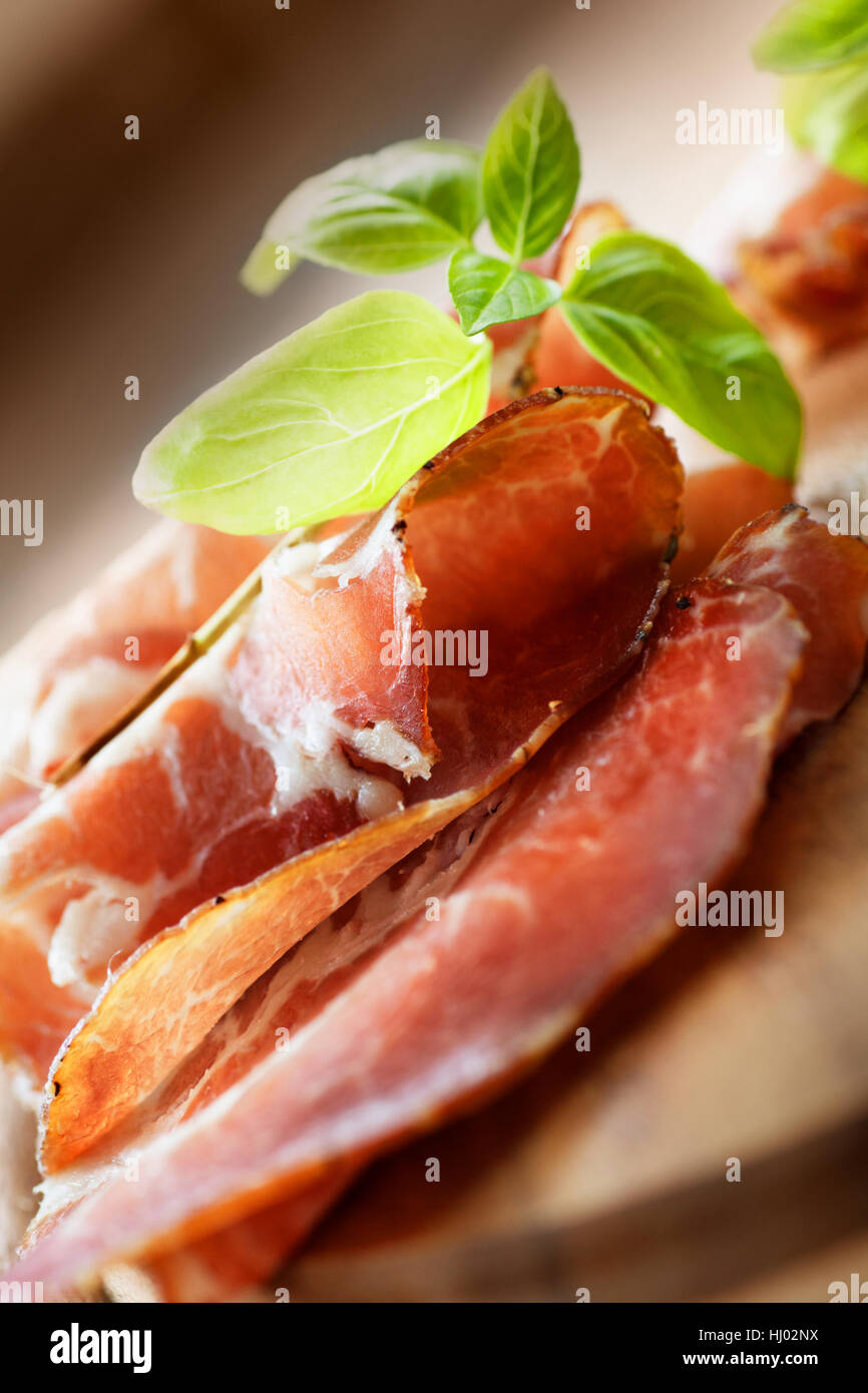Cibo, aliment, salame, prosciutto, carne di maiale, ristorante, alimentari, aliment, closeup, Foto Stock