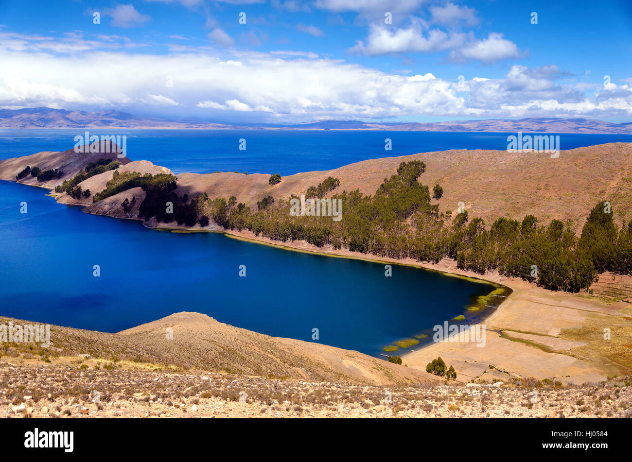 Splendida vista dell'isola del sole sul lago Titicaca in Bolivia Foto Stock