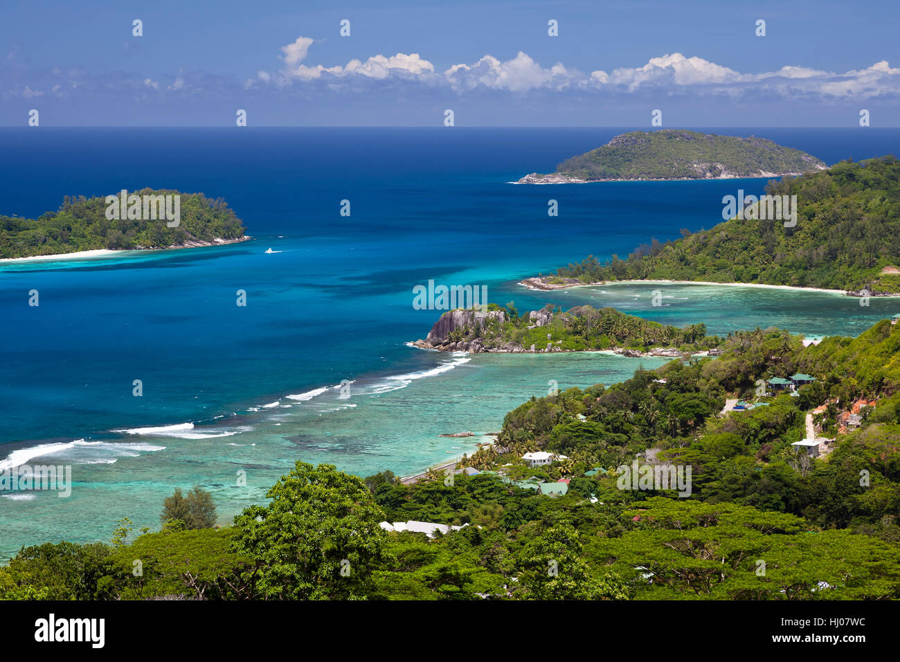 Spiaggia, mare, spiaggia, mare, palme, sogno spiaggia, laguna, Seicelle, Foto Stock