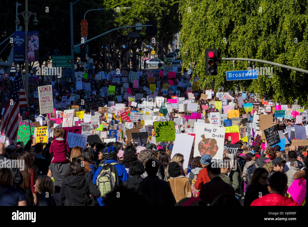 Los Angeles, California, USA. Il 21 gennaio, 2017. Los Angeles, Stati Uniti d'America. Xxi gen, 2017. Speciale Donne marzo evento e manifestanti in Los Angeles, California. Credito: Chon Kit Leong/Alamy Live News Credit: Kit Chon Leong/Alamy Live News Foto Stock