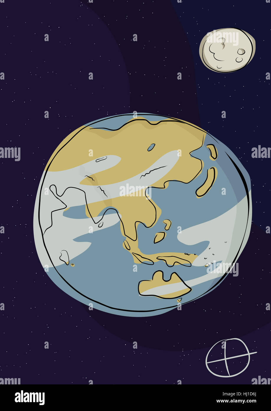 Oggetti, singolo, COSMO, scienza, luna, illustrazione, uno, sistema solare, Globe, Foto Stock