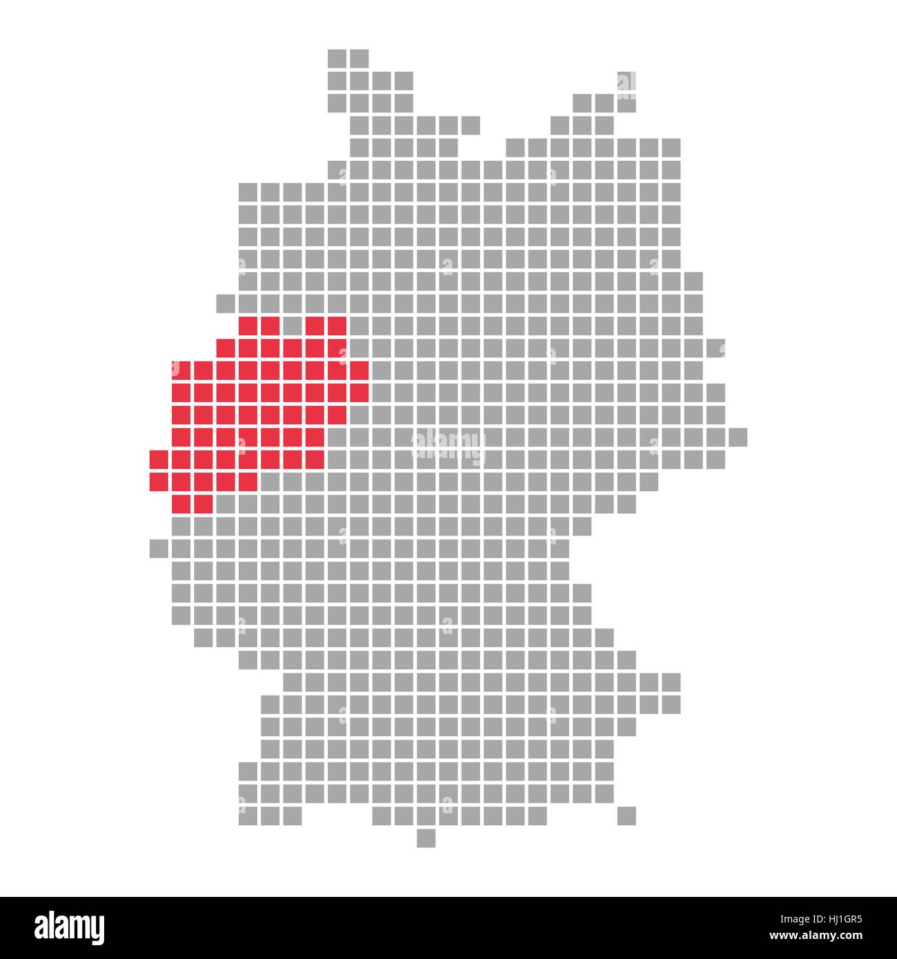 Scheda, stato, mappa della Germania, RENANIA DEL NORD-VESTFALIA, isolato, opzionali Foto Stock