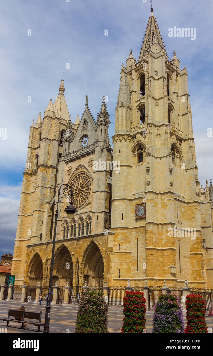 Famosa Cattedrale di Leon in Spagna Foto Stock