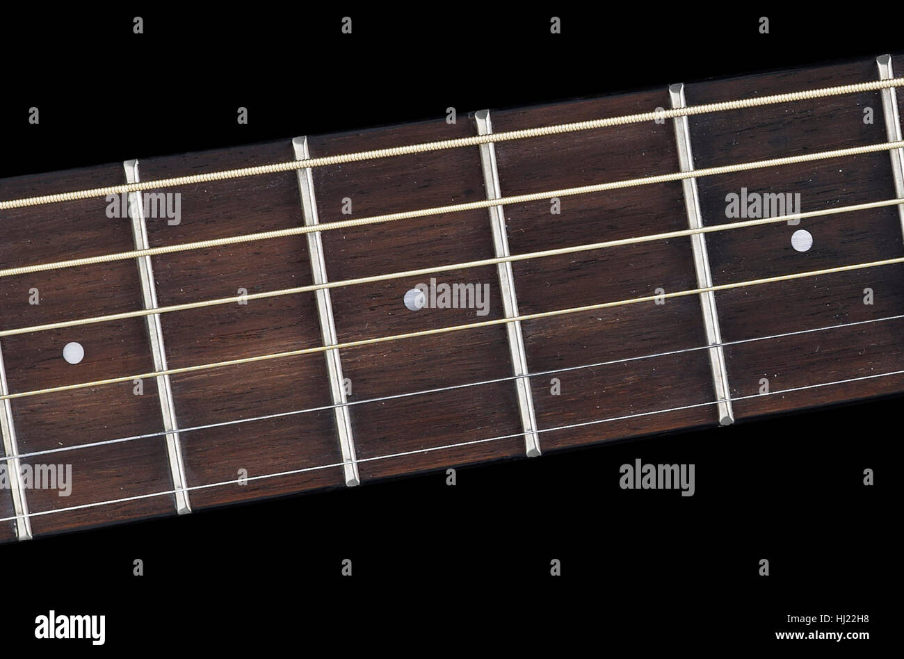 Dettaglio di una chitarra acustica in black back Foto Stock