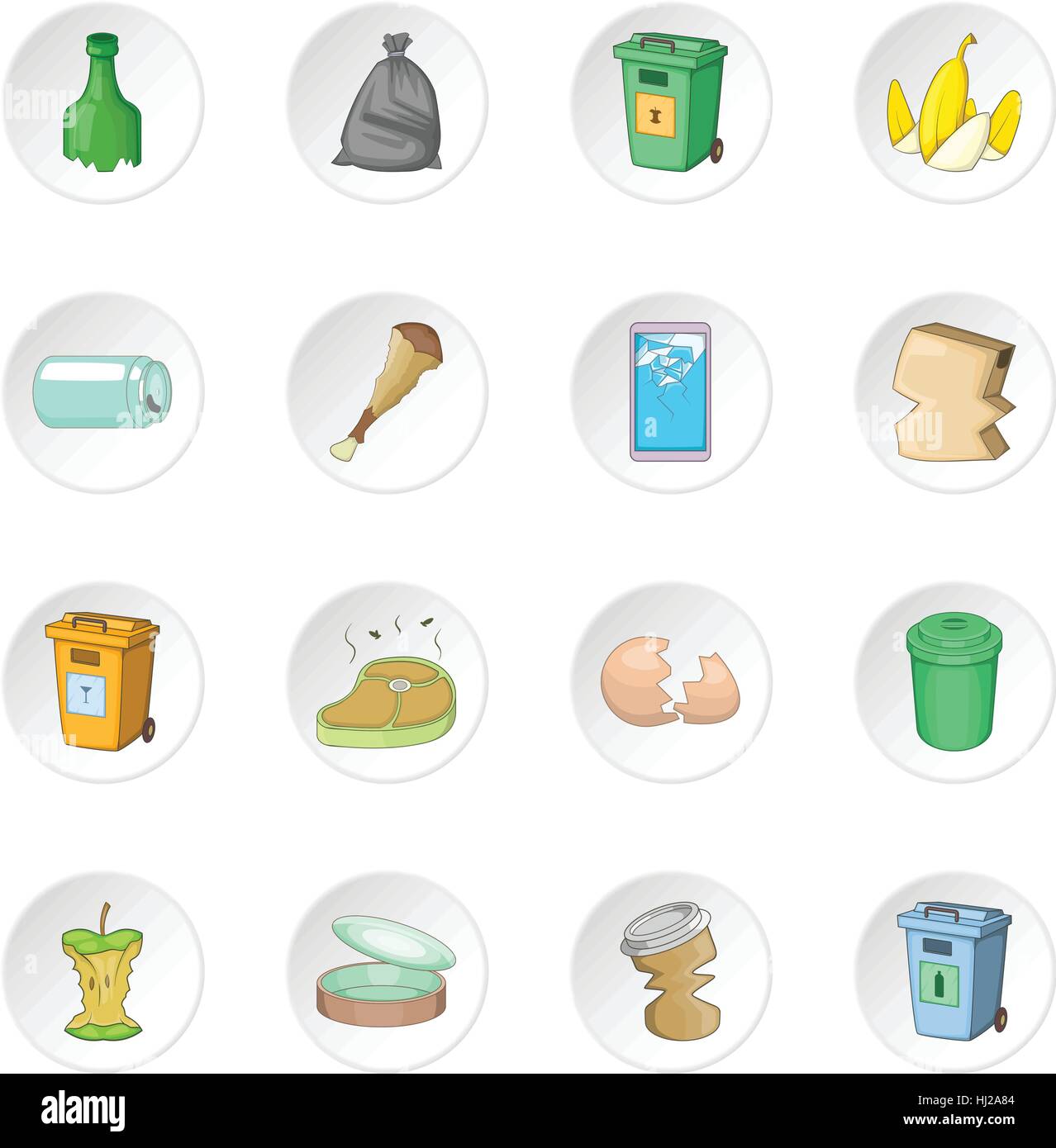 Garbage voci set di icone Illustrazione Vettoriale
