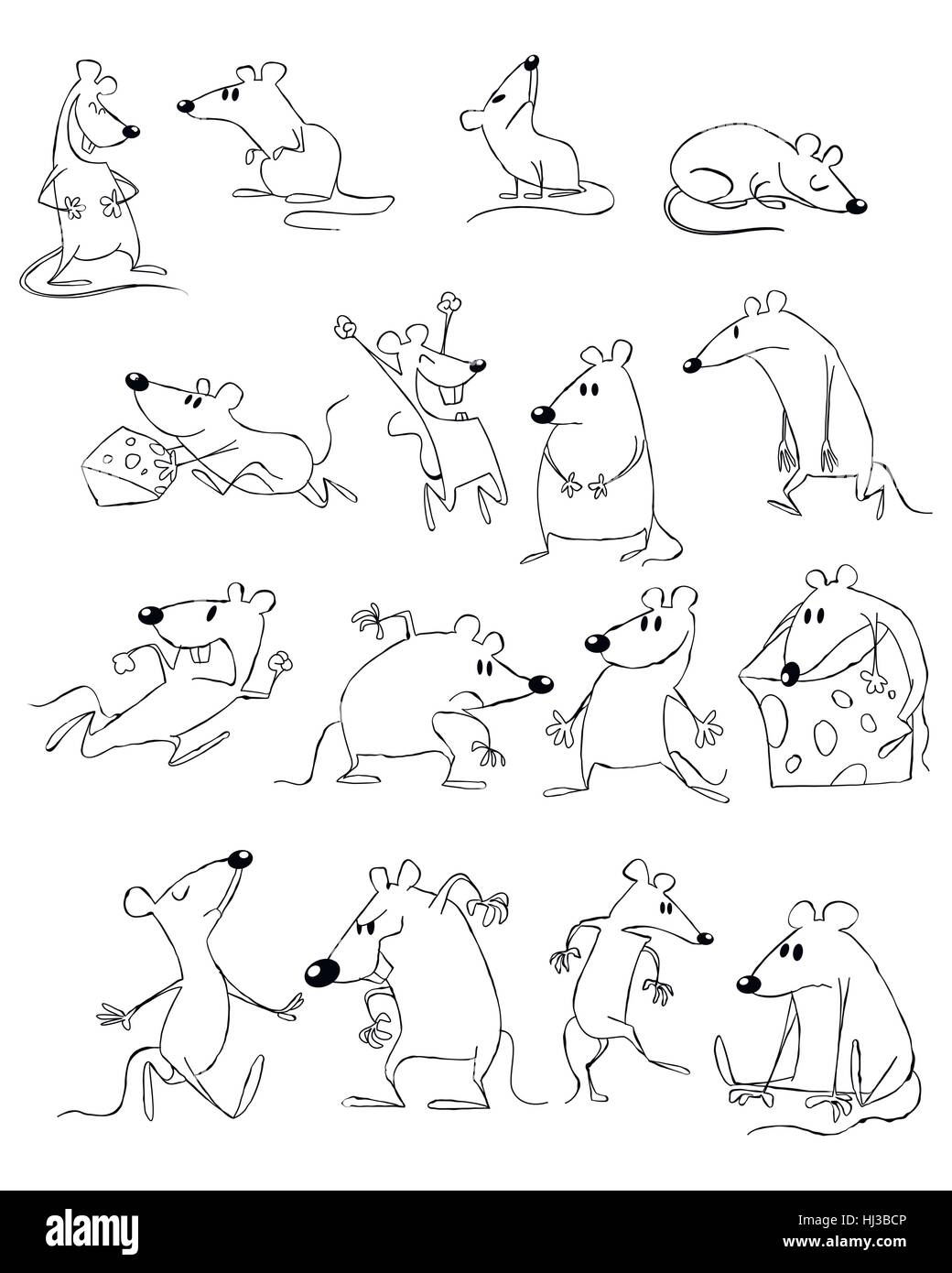 Illustrazione vettoriale di un divertente mouse impostato Illustrazione Vettoriale