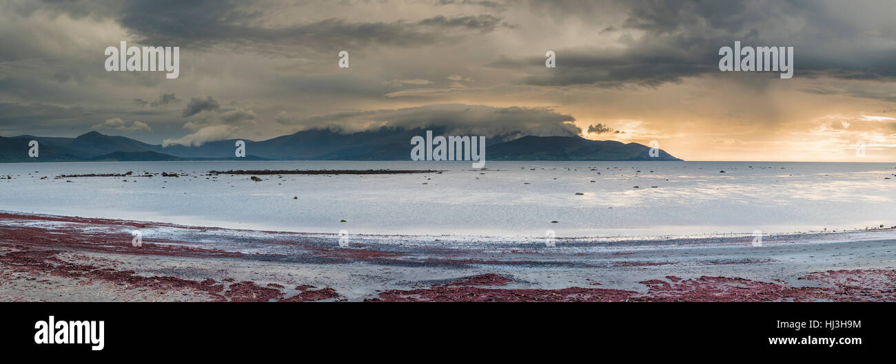 Guardando verso Brandon testa dal Maharees, vicino a Castlegregory, penisola di Dingle, nella contea di Kerry, Irlanda Foto Stock