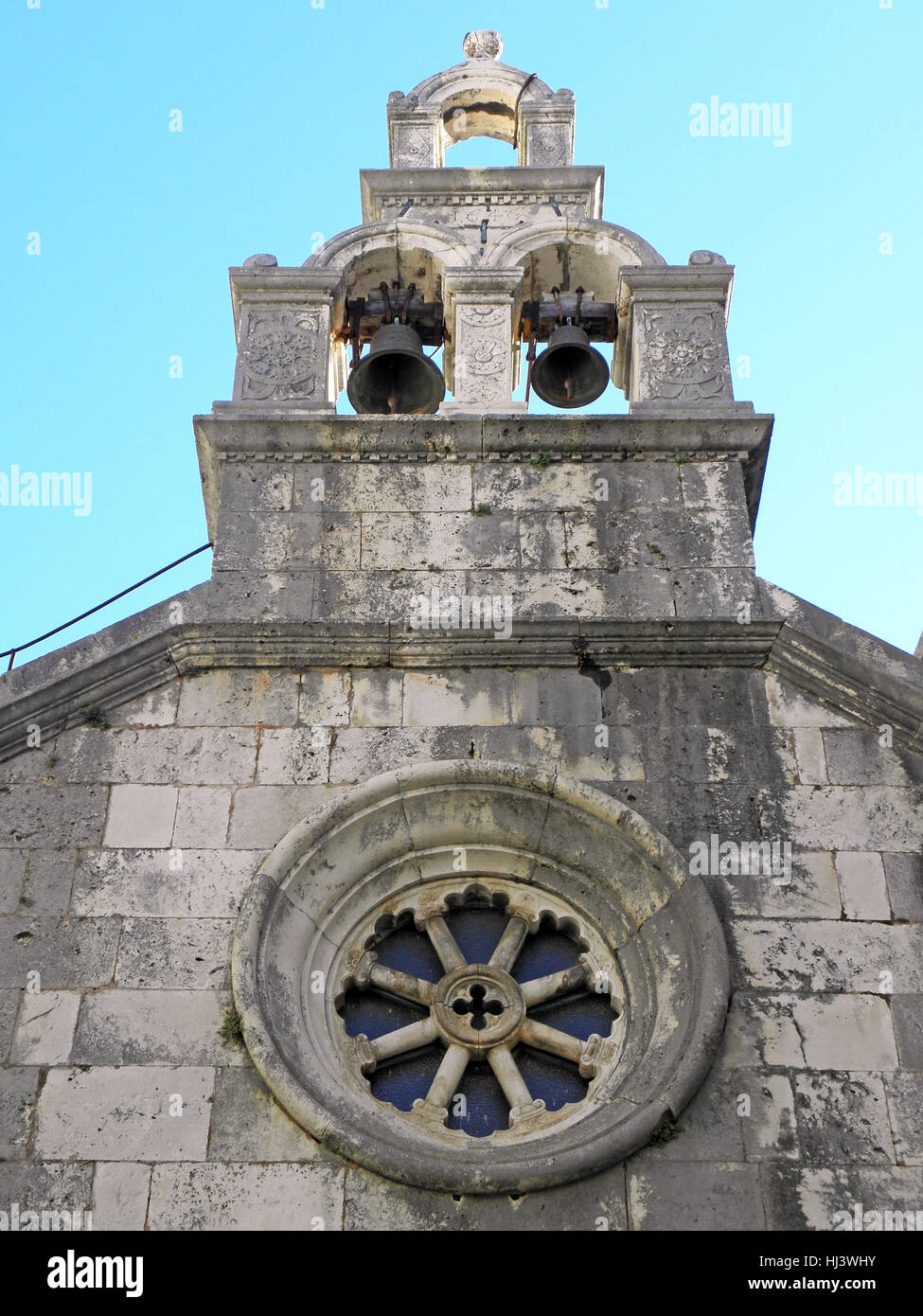 Korcula antico portale della chiesa con campanile a torre,croazia,l'Europa,3 Foto Stock