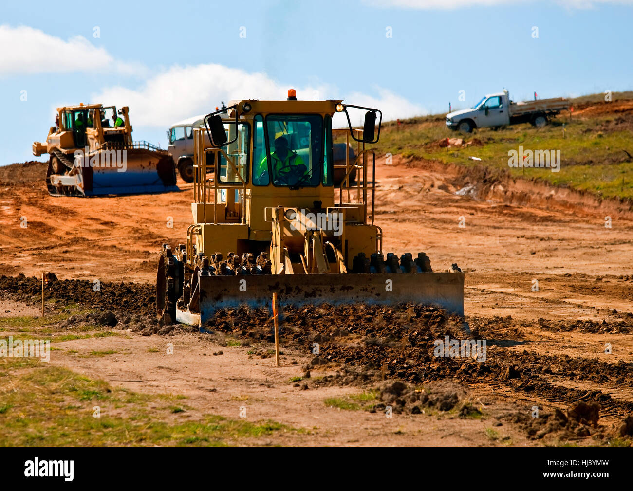 Macchine per il movimento terra in azione Foto Stock