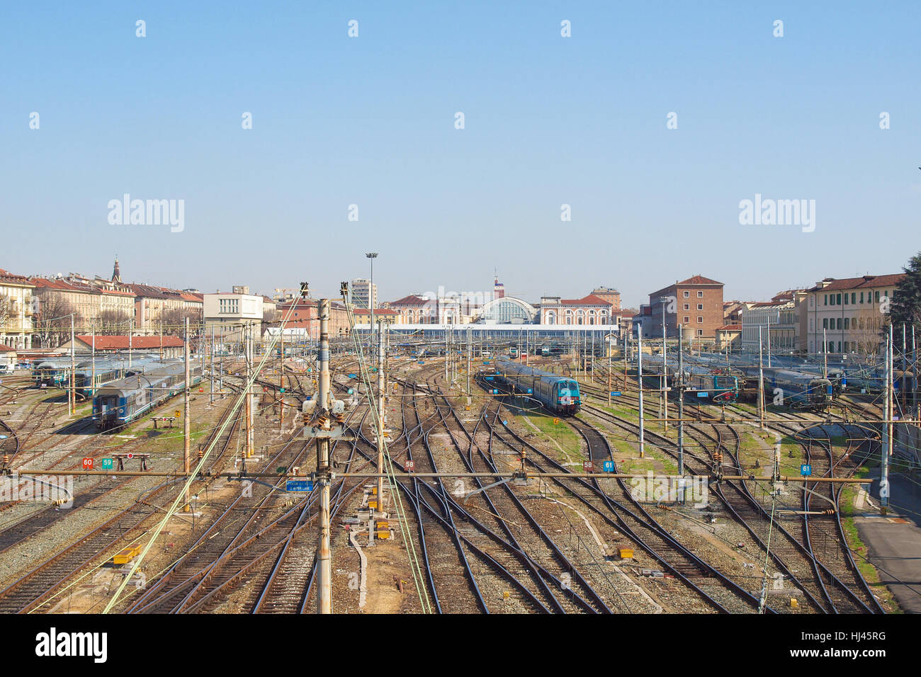 Stazione ferroviaria, locomotiva, treno, motore, materiale rotabile, veicolo, mezzi di Foto Stock