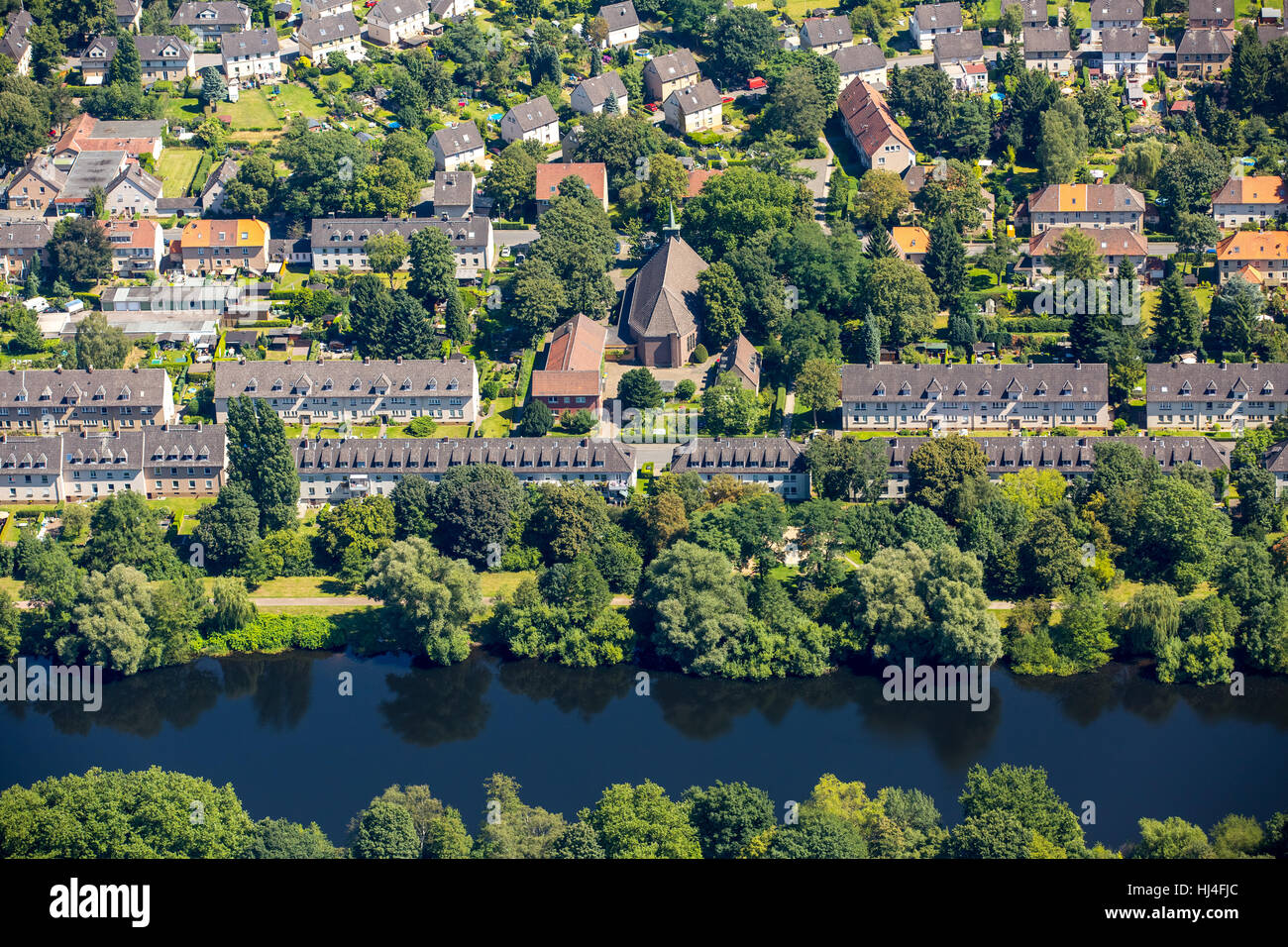 Operai ferroviari' insediamento, zona residenziale storica, Duisburg-Wedau, Bissingheim, Duisburg, distretto della Ruhr Foto Stock