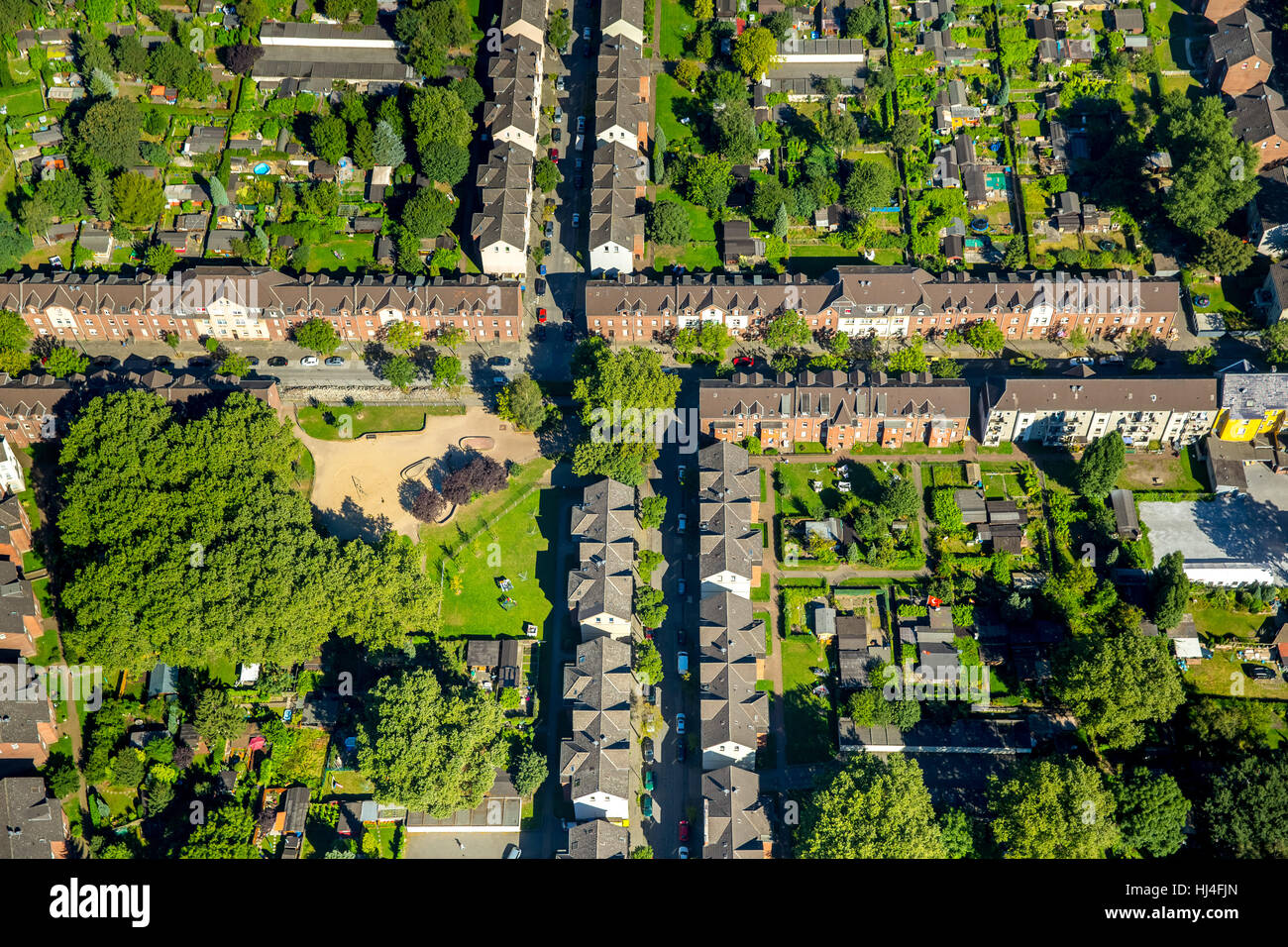Colonia Jupp, ex minatori di insediamento storico, lavoratori' insediamento, colliery case, Duisburg-Hamborn, Duisburg, distretto della Ruhr Foto Stock
