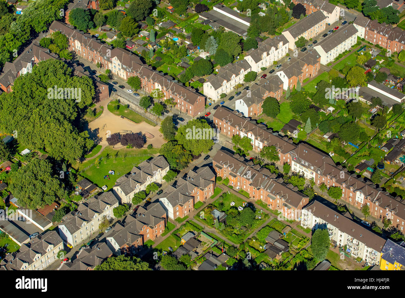 Colonia Jupp, ex minatori di insediamento storico, lavoratori' insediamento, colliery case, Duisburg-Hamborn, Duisburg, distretto della Ruhr Foto Stock