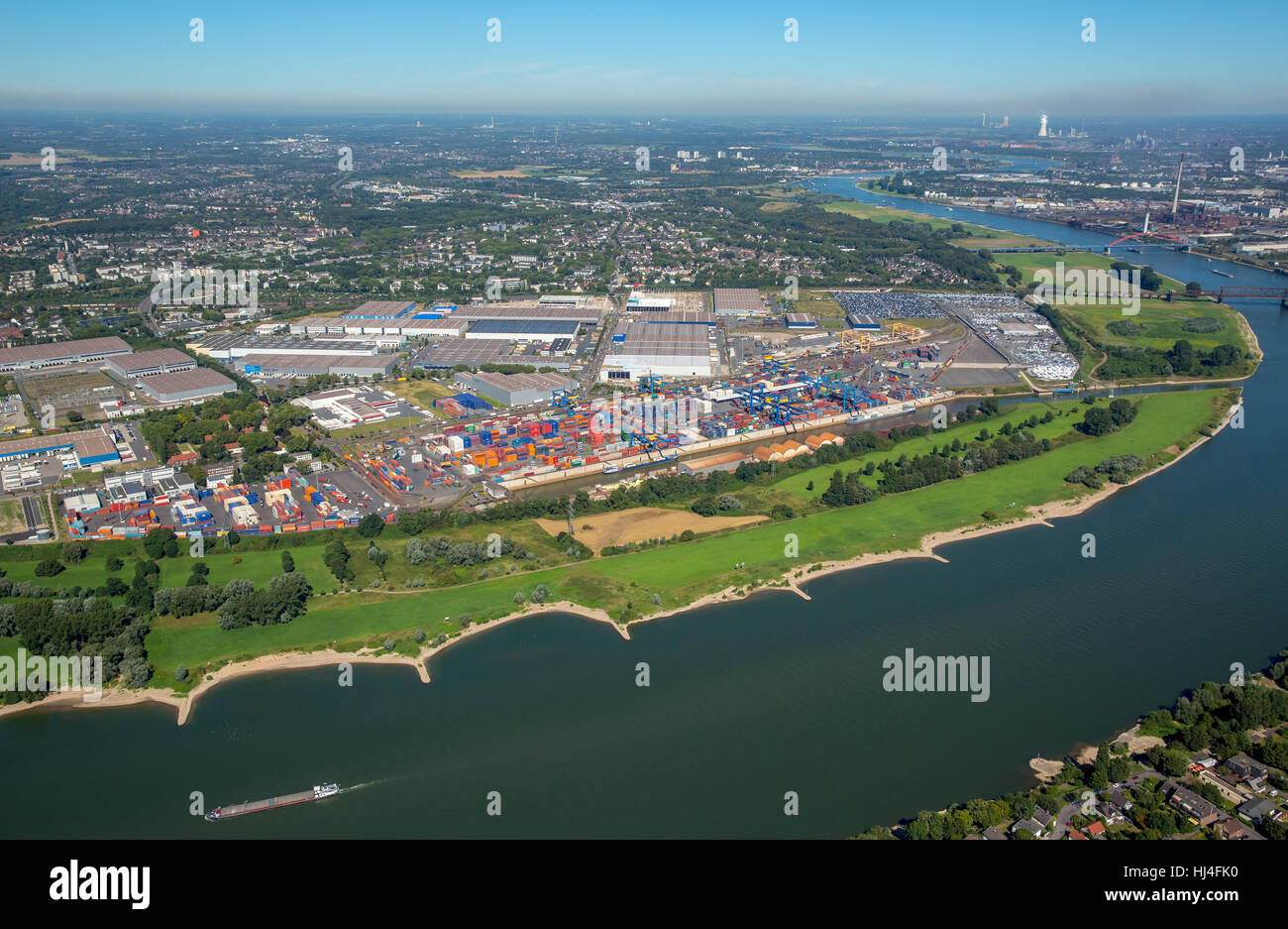 Ho Logport Duisport, logistics center Rheinhausen, vista aerea Duisburg, distretto della Ruhr, Nord Reno-Westfalia, Germania Foto Stock