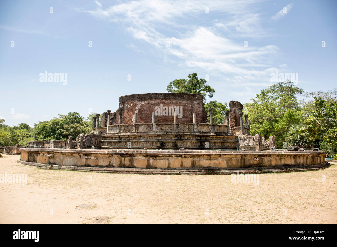 Royal Palace rovine, Vatadage, circolare reliquia edificio, Polonnaruwa, Sri Lanka Foto Stock