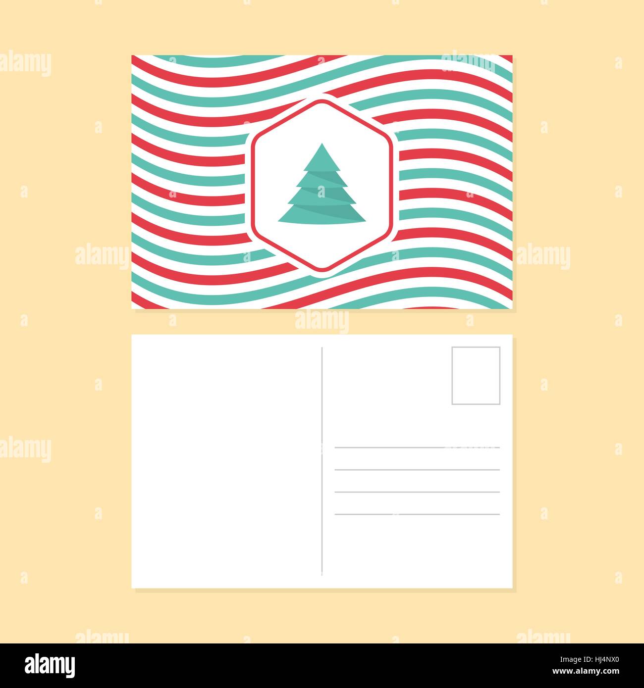 Buon Natale e felice anno nuovo cartolina design piatto, striscia curva motivo linea illustrazione vettoriale Illustrazione Vettoriale