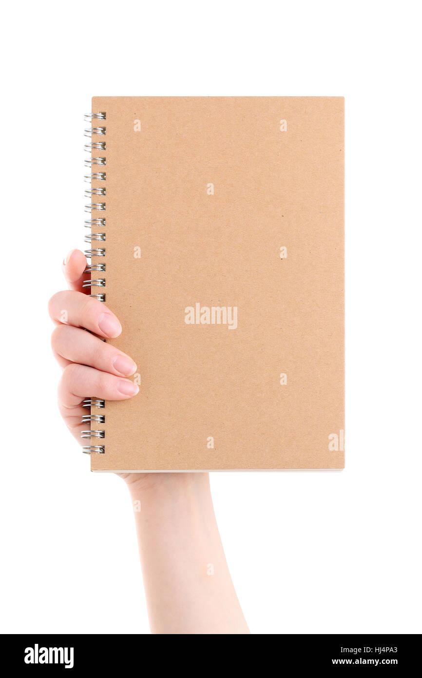 Supporto bianco per notebook a spirale su sfondo bianco Foto Stock