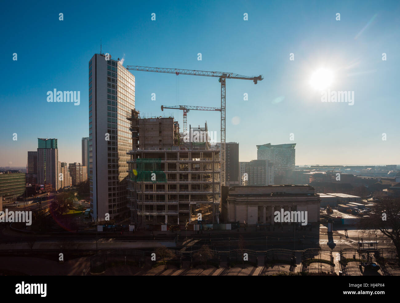 Edificio in costruzione, Broad Street, Birmingham City Centre, Regno Unito Foto Stock