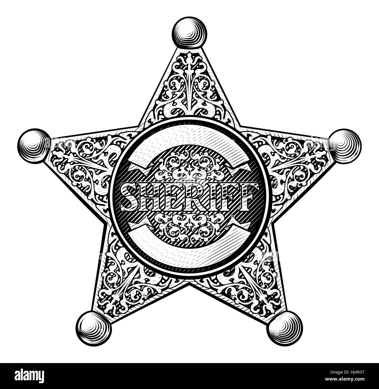 Sheriff star badge in un inciso vintage stile inciso Foto Stock