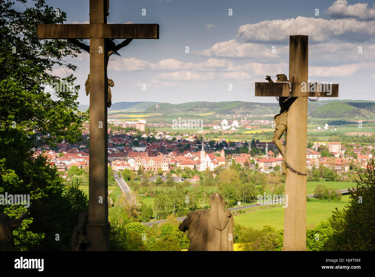 A Hammelburg: Vista della città dalla Città Vecchia monastero, Unterfranken, bassa Franconia, Baviera, Baviera, Germania Foto Stock