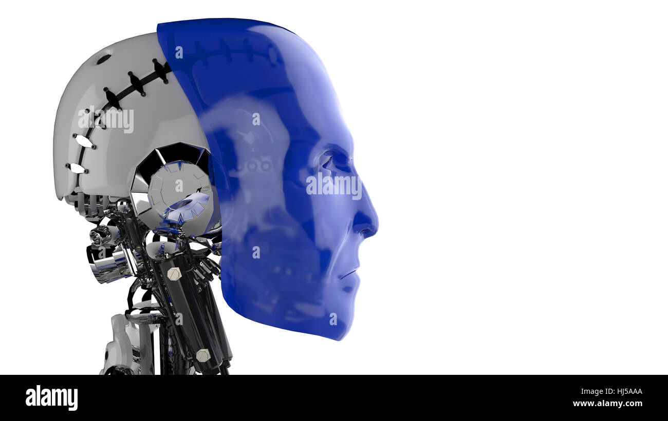 Vista laterale - blu testa del robot Foto Stock