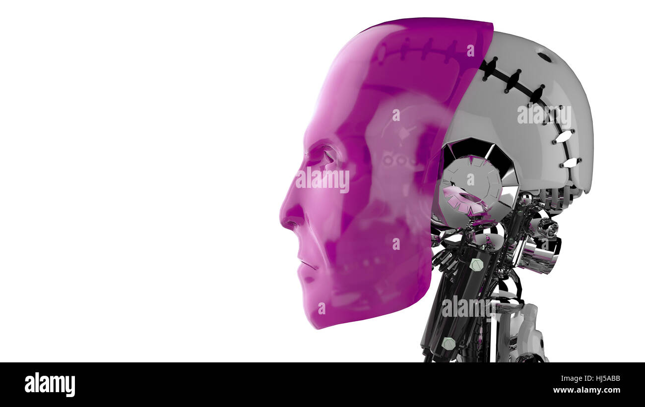 Testa di cyborg rosa - Vista laterale Foto Stock