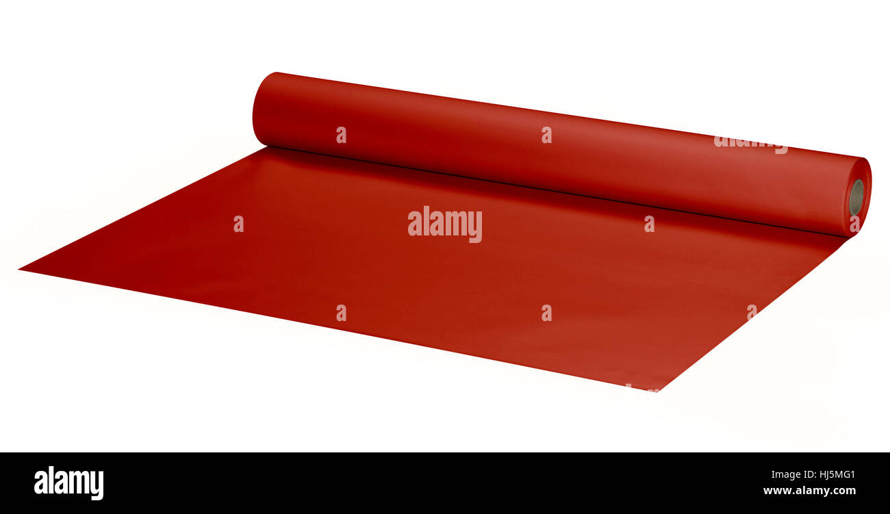 Studio fotografico di un rullo largo con sottile materiale rosso isolato su bianco Foto Stock