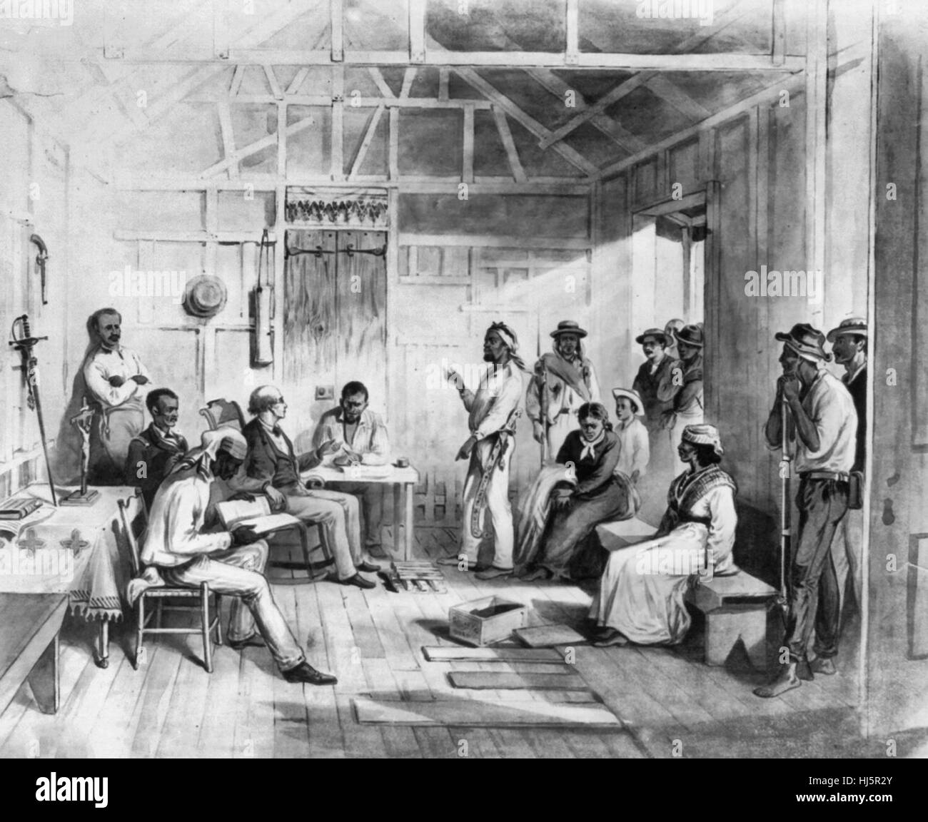 Repubblica Dominicana, 1871: la moglie di Salnave essendo provato dinanzi a un giudice di pace per un assalto nella città di Samana Foto Stock