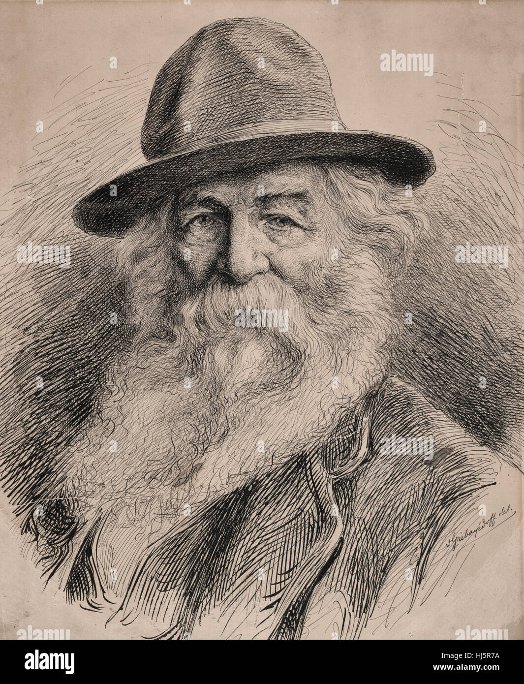 Walt Whitman, testa e spalle ritratto, indossando hat Foto Stock