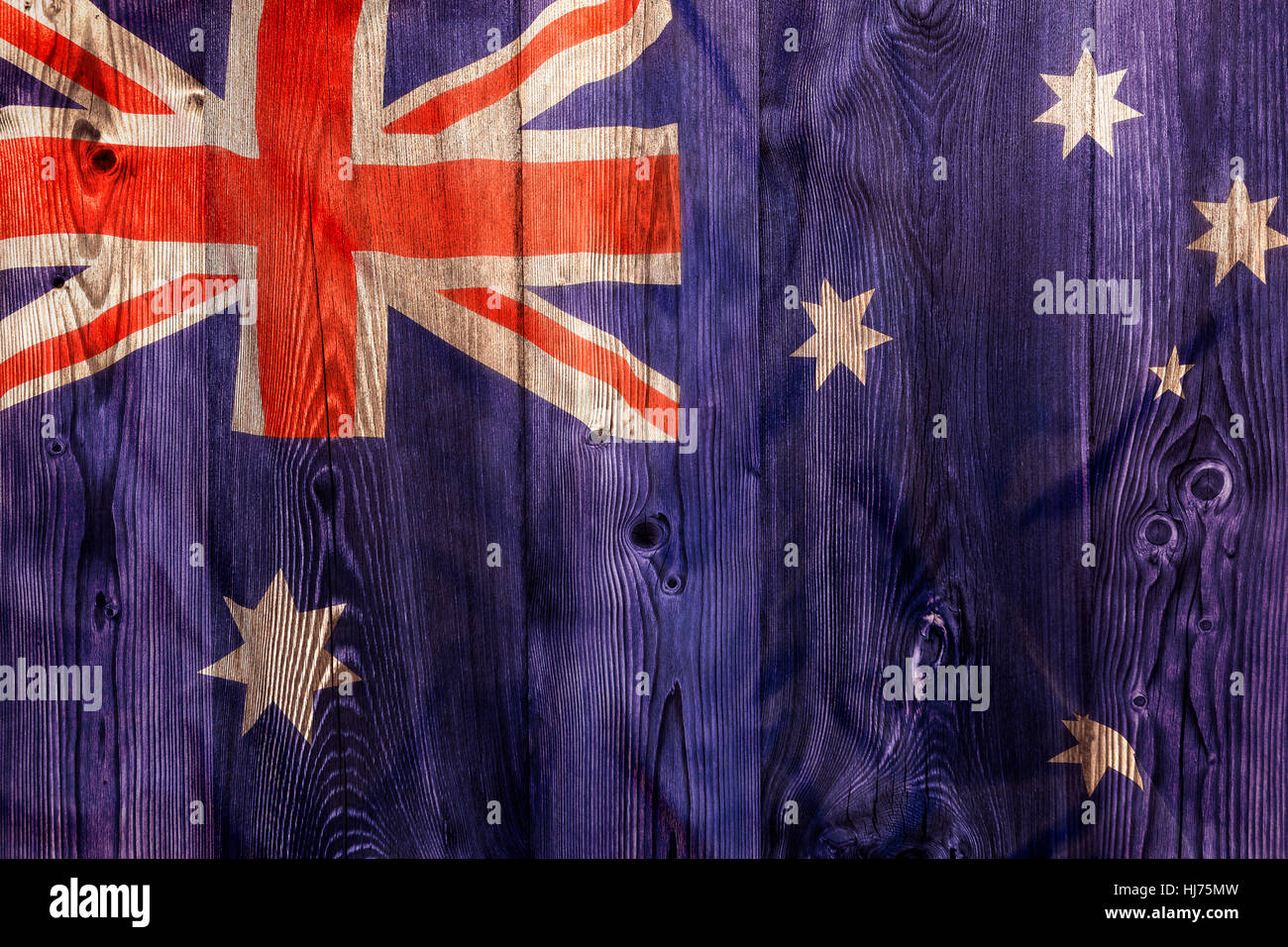 Bandiera nazionale dell'Australia su sfondo di legno Foto Stock