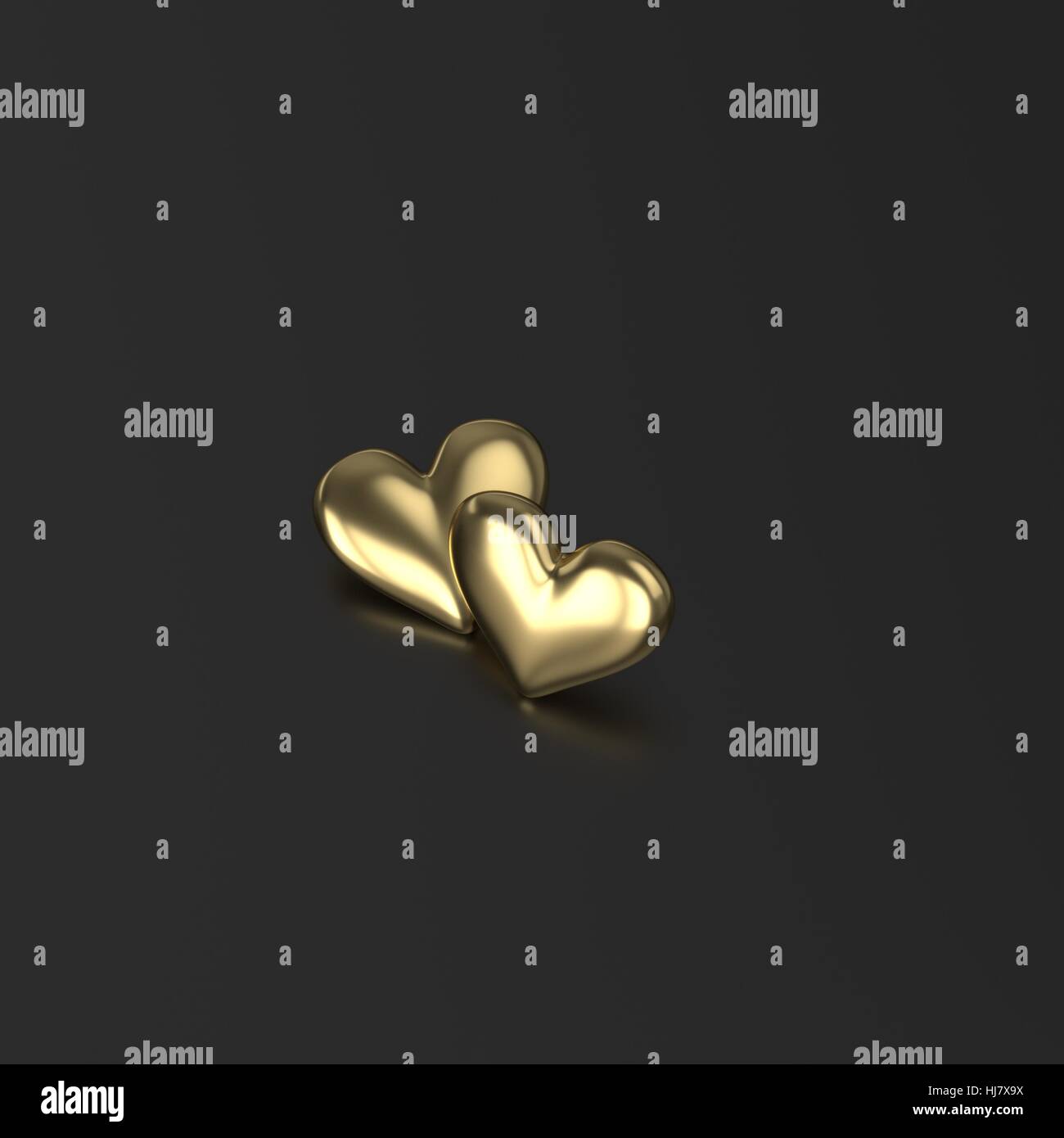 Due cuore d'oro. 3D Render su sfondo nero Foto Stock