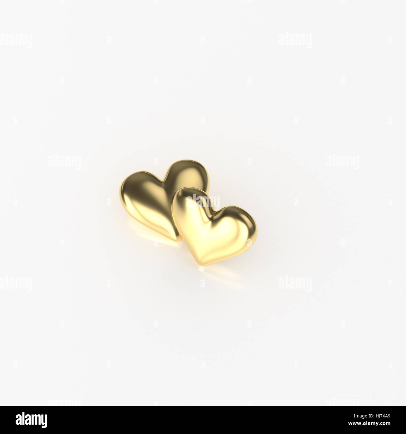 Due cuore d'oro. 3D Render su sfondo bianco Foto Stock